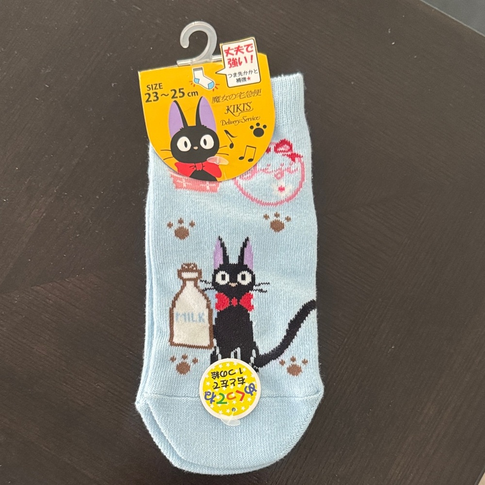 Kiki's Delivery Service Light Blue Cat Socks with Red Bow